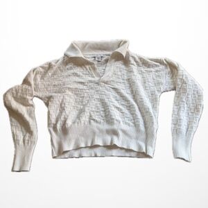 White Cropped Checkered Sweater